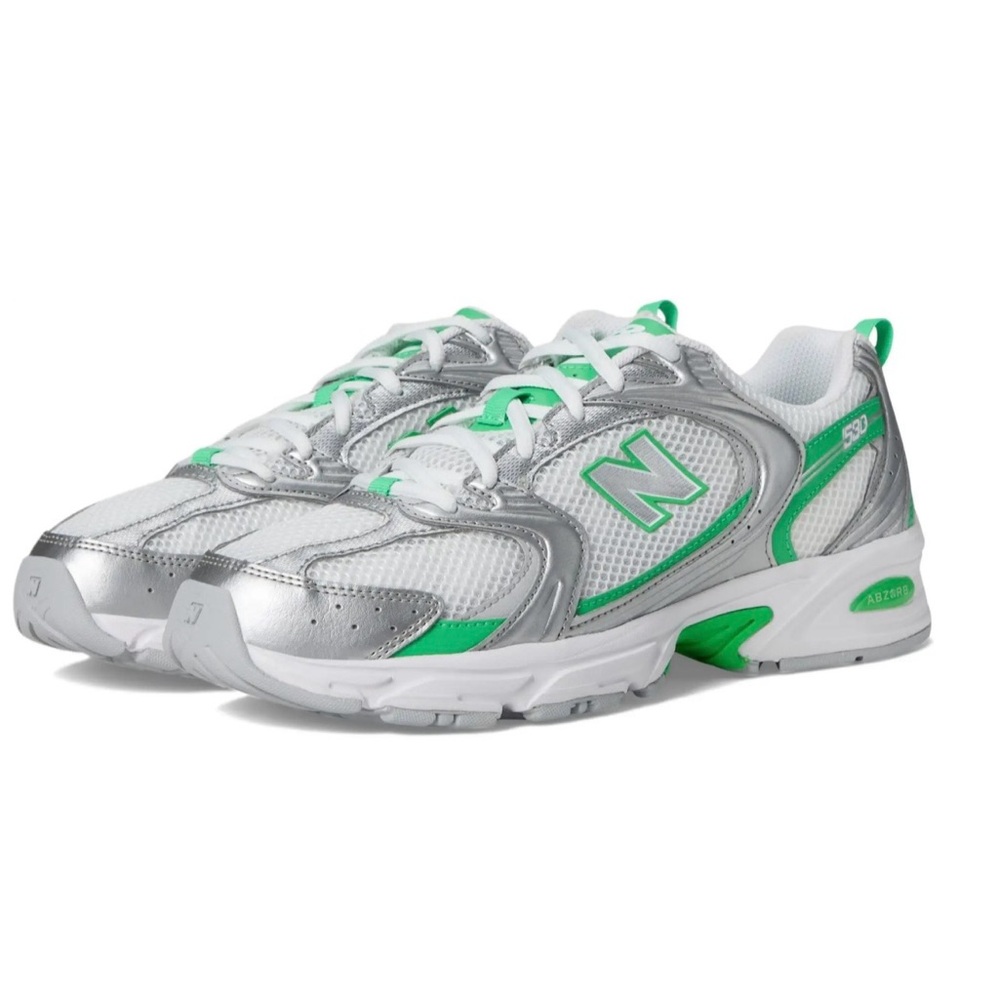 New Balance Silver and Green Athletic Sneakers